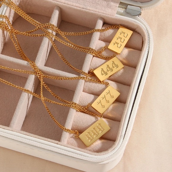 NEW 18K GOLD SQUARE PLATE ANGEL NUMBER NECKLACE, NICE NECKLACE, CUTE NECKLACE - Picture 4 of 7